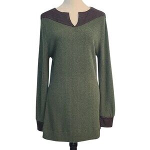 Bigio Collection Green Wool Blend Faux Leather Accents Sweater Tunic Dress Sz L